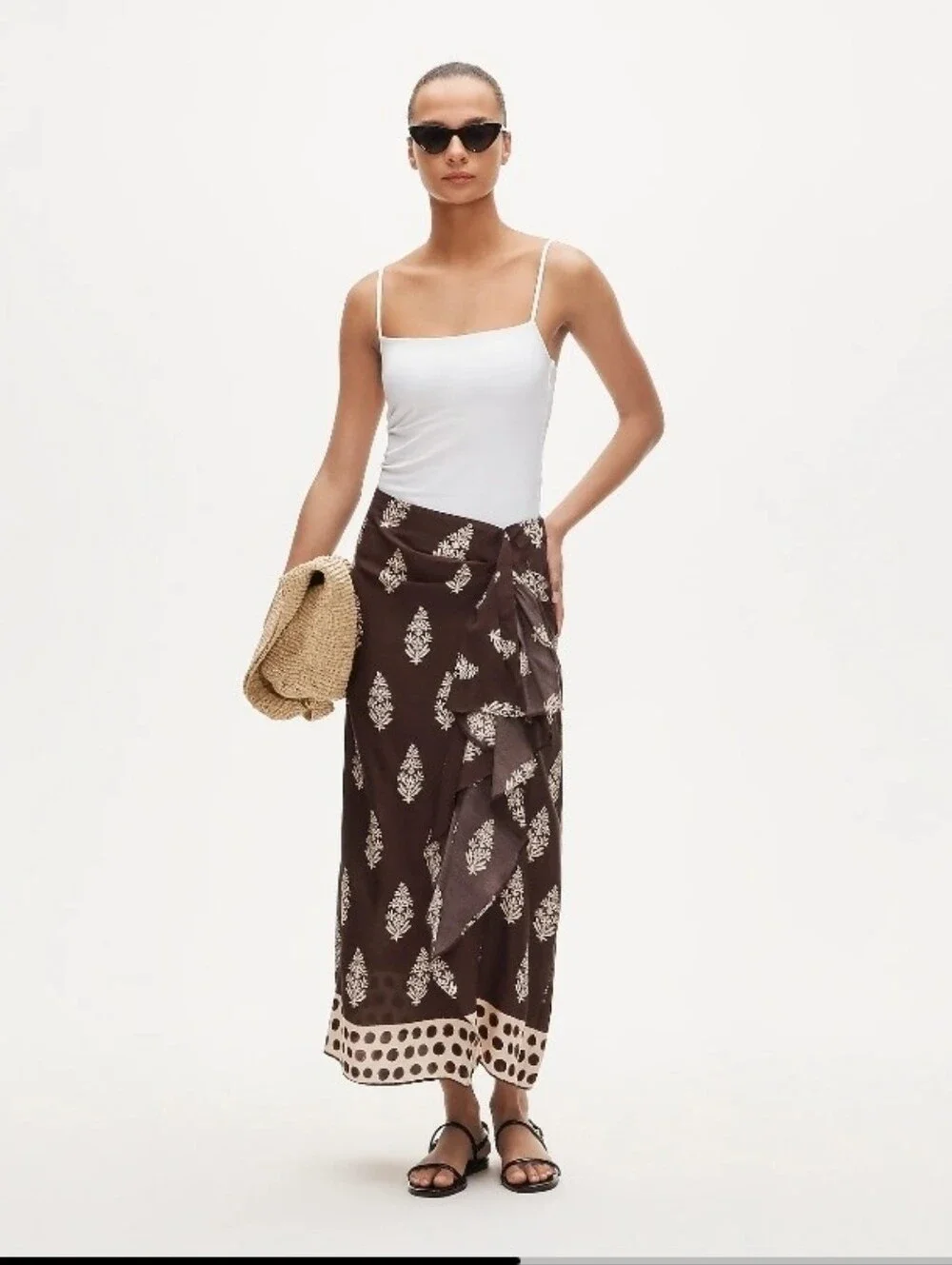 J. Crew Faux Wrap Skirt In Cocoa Block Print Size 8 Nwot